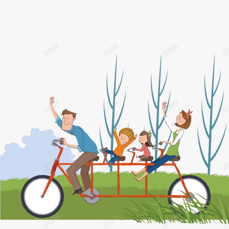 骑自行车的一家人png免抠素材_新图网 https://ixintu.com 家庭人物 幸福 绿色 风景 骑自行车