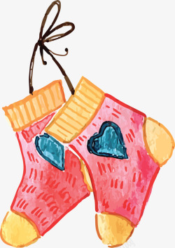 宝宝袜子卡通水彩宝宝袜插画高清图片
