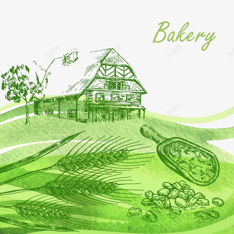 小麦面包农场png免抠素材_新图网 https://ixintu.com 农场插画 小麦 房屋 面包坊 麦子 麦穗