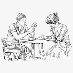 手绘素描速写插图情侣喝咖啡插画素材