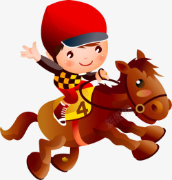 卡通儿童日常活动骑马的小孩高清图片