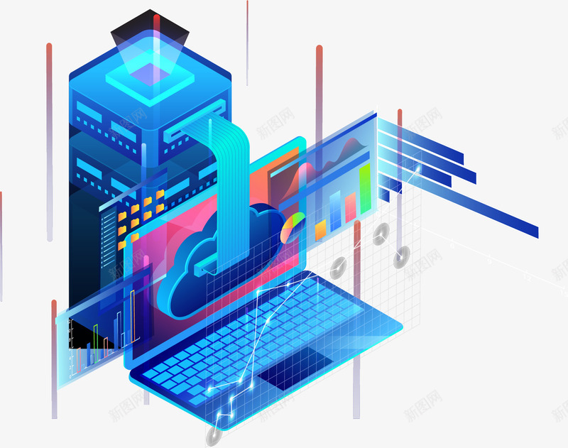 25D蓝色科技数据插画矢量图ai免抠素材_新图网 https://ixintu.com 插画 矢量图案 科技 笔记本 蓝色科技数据 装饰 矢量图