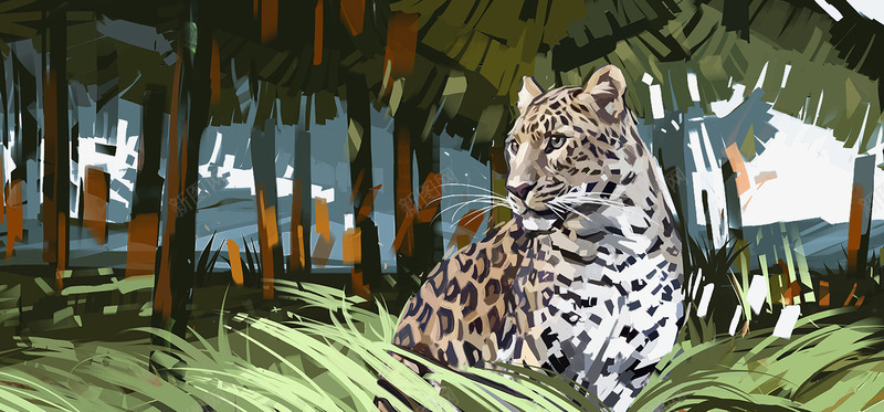 芭蕉森林和豹子背景png免抠素材_新图网 https://ixintu.com 动物图案 芭蕉森林 豹子背景