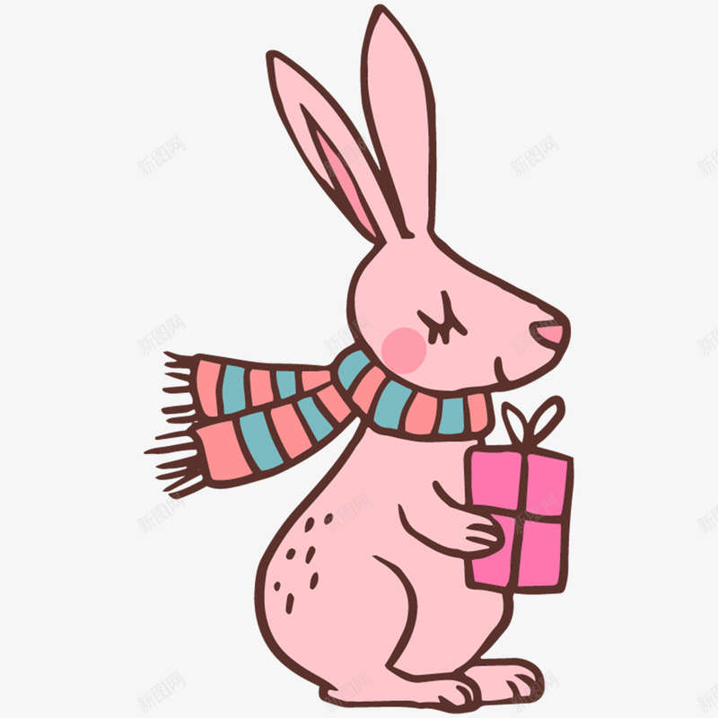 情人节送礼物的粉色兔子png免抠素材_新图网 https://ixintu.com 兔子 包装盒 卡通 可爱的小动物 围巾 情人节 情人节礼物 戴围巾的动物 拼色 礼品 礼物 粉色