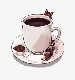 水彩咖啡豆猫咪咖啡高清图片