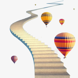 氢气球通往远方的阶梯高清图片