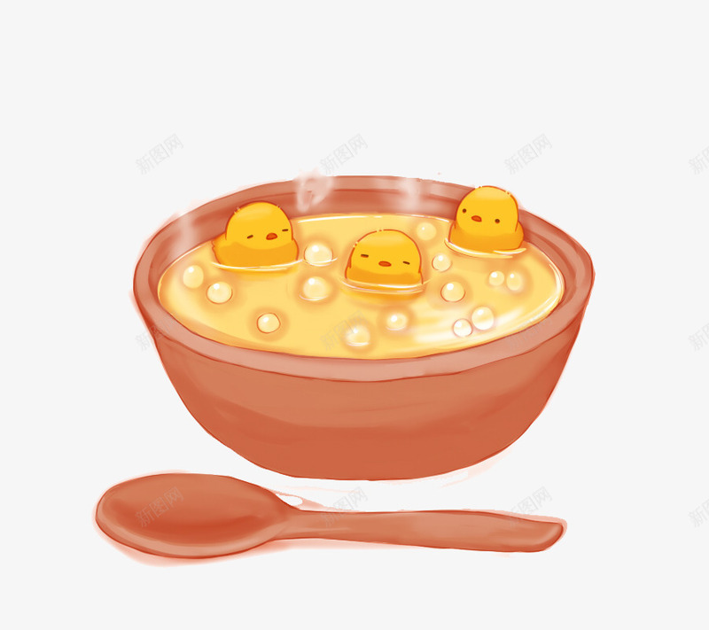 泡汤的小鸡png免抠素材_新图网 https://ixintu.com 卡通 可爱 小鸡崽 手绘 甜点 萌 蛋糕 面包 食品 食品海报插画 食物