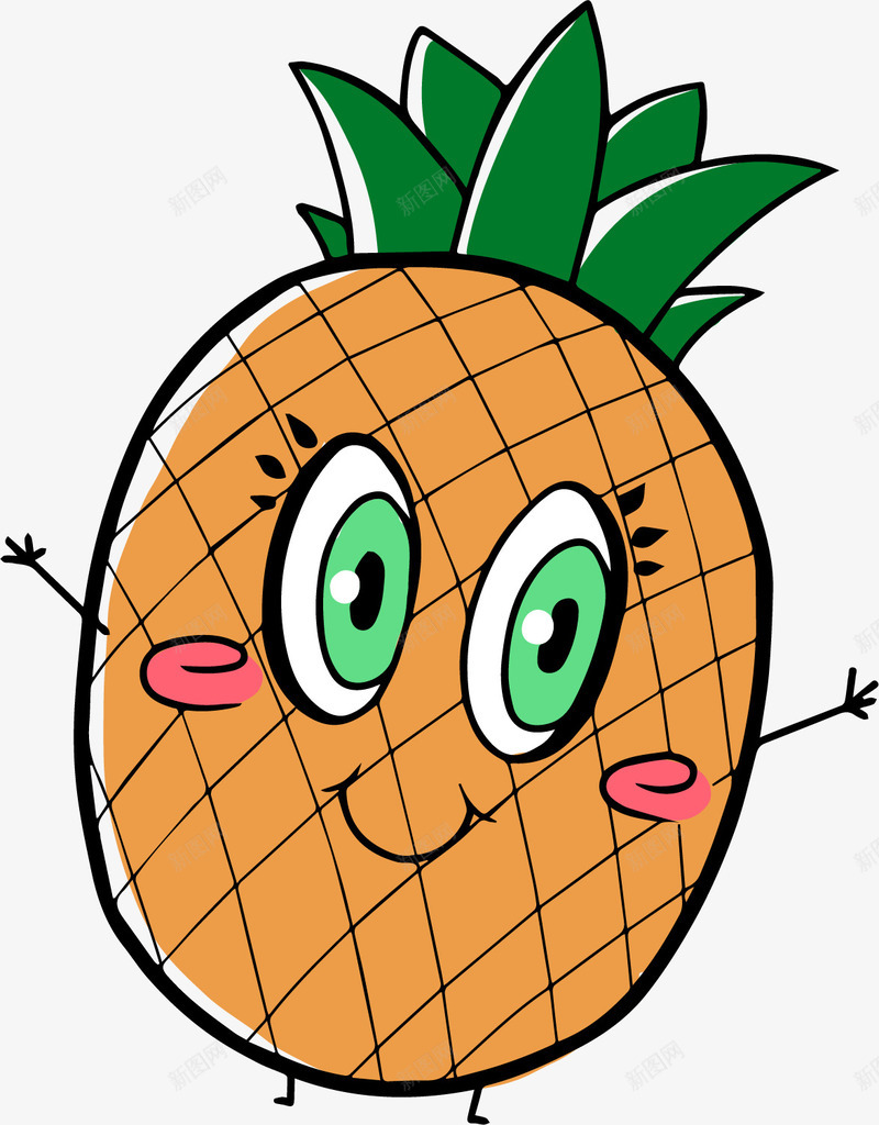可爱的菠萝矢量图ai免抠素材_新图网 https://ixintu.com 卡通 可爱 大眼睛 手绘 笑脸 绿叶 菠萝 矢量图
