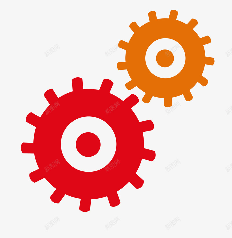 两个齿轮png免抠素材_新图网 https://ixintu.com 卡通 图案 圆形 手绘 橘色 简图 红色 齿轮