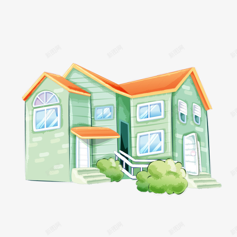 卡通手绘绿色的房屋矢量图ai免抠素材_新图网 https://ixintu.com 卡通 建筑物 房子设计 房屋设计 私人住宅 绿色 矢量图