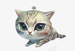 手绘水彩头戴小花动物可爱小猫咪素材