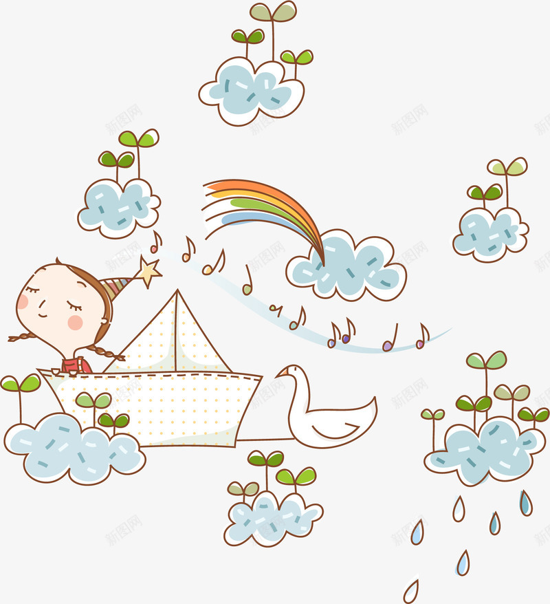 下雨的云png免抠素材_新图网 https://ixintu.com 下雨 云 彩虹 纸船卡通