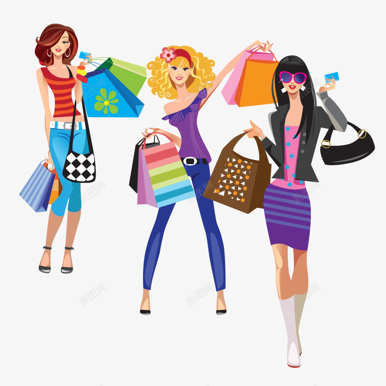 时尚购物达人png免抠素材_新图网 https://ixintu.com 卡通 墨镜 女人 女性 女模特 插画 时尚女孩 时尚女性 美女 购物 购物的女孩们 购物袋 购物达人