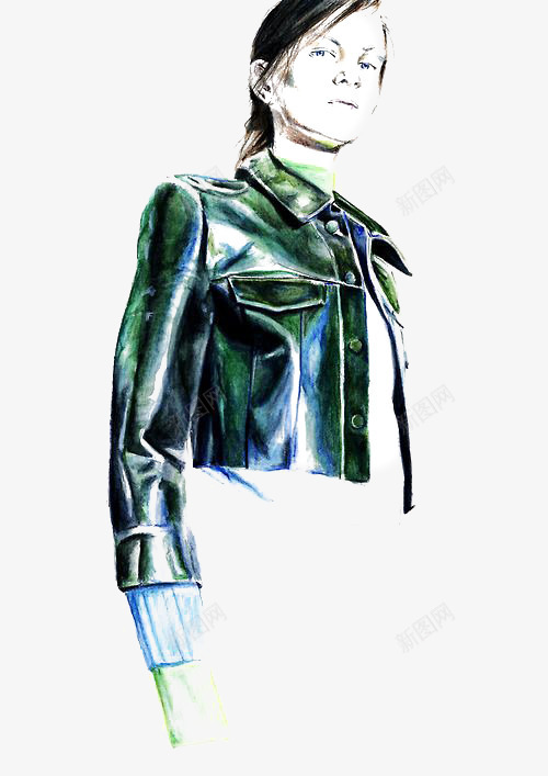 时尚女模特png免抠素材_新图网 https://ixintu.com 卡通 外套 女生 干练 手绘 插画 模特 水彩