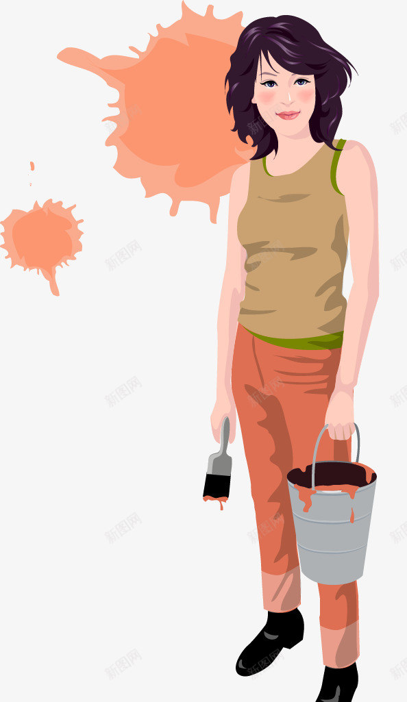 刷油漆的女生png免抠素材_新图网 https://ixintu.com 刷墙 刷油漆 涂 涂抹 画画