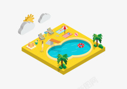 别墅插画热带度假蜜月旅游酒店游泳池太阳矢量图高清图片