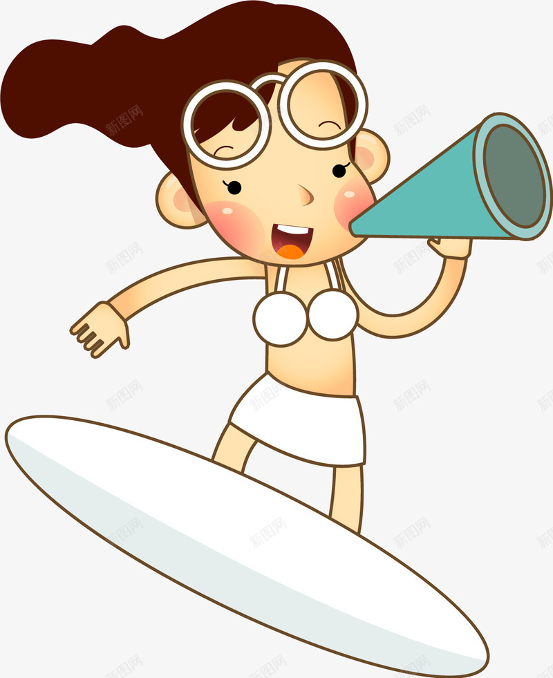冲浪拿喇叭的女孩png免抠素材_新图网 https://ixintu.com 冲浪 出游 女孩 度假 拿喇叭 郊游