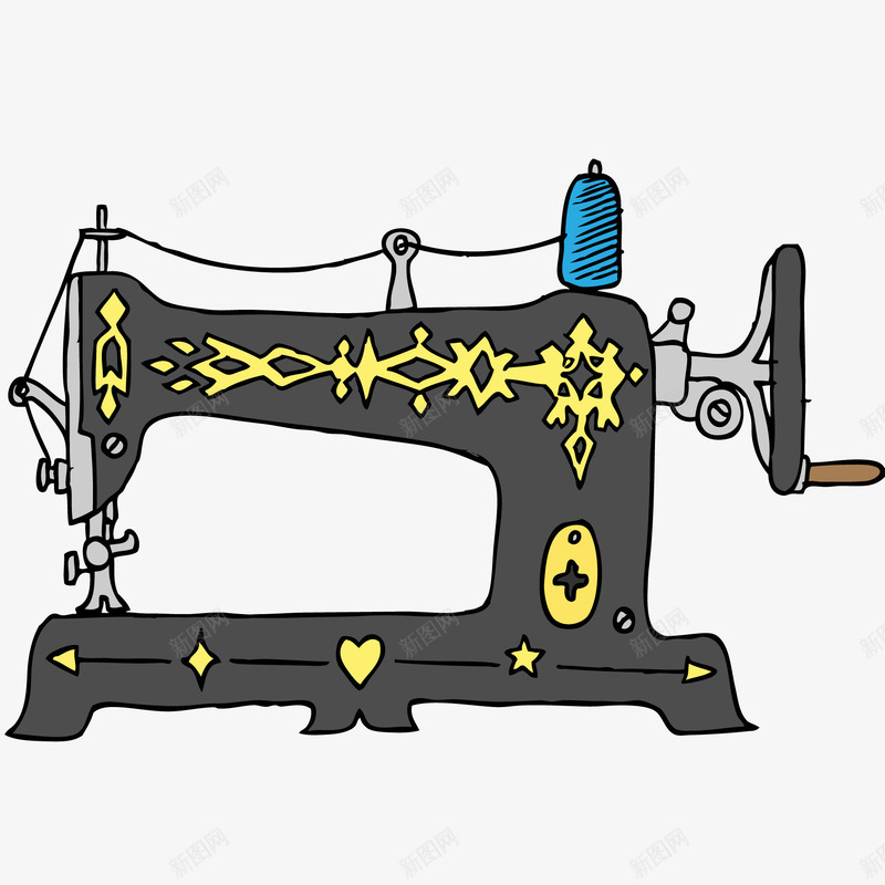 卡通复古的缝纫机矢量图ai免抠素材_新图网 https://ixintu.com 复古 怀旧 手工 手绘 服装设计 缝纫机 矢量图