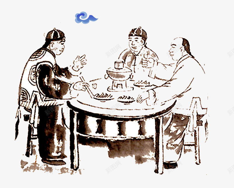 中国传统文化png免抠素材_新图网 https://ixintu.com 中国传统文化图片 吃饭 吃饭古代 团圆 坐在餐桌前 火锅 祥云