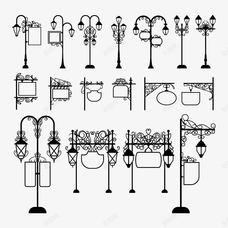 路灯合集png免抠素材_新图网 https://ixintu.com 免扣png素材 免费png素材 外国 欧式 牌子 黑色