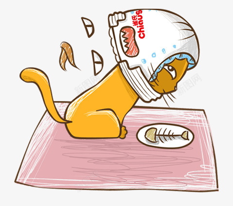 小猫png免抠素材_新图网 https://ixintu.com 卡通小猫 卡通猫 吃鱼 猫吃饭 猫咪 白色鱼骨 鱼骨头