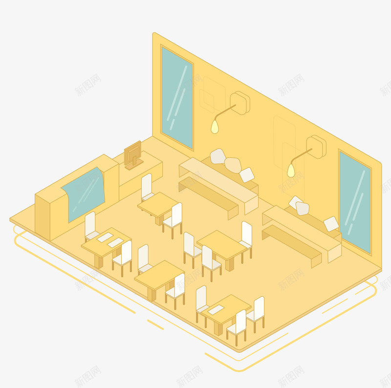 餐厅三维内部场景矢量图ai免抠素材_新图网 https://ixintu.com 矢量建筑 矢量餐厅 立体三维餐厅 餐厅场景 矢量图