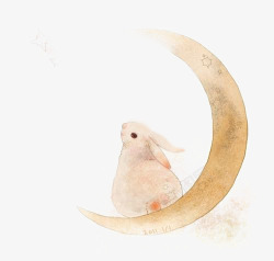 兔子宝宝水彩月亮插画高清图片