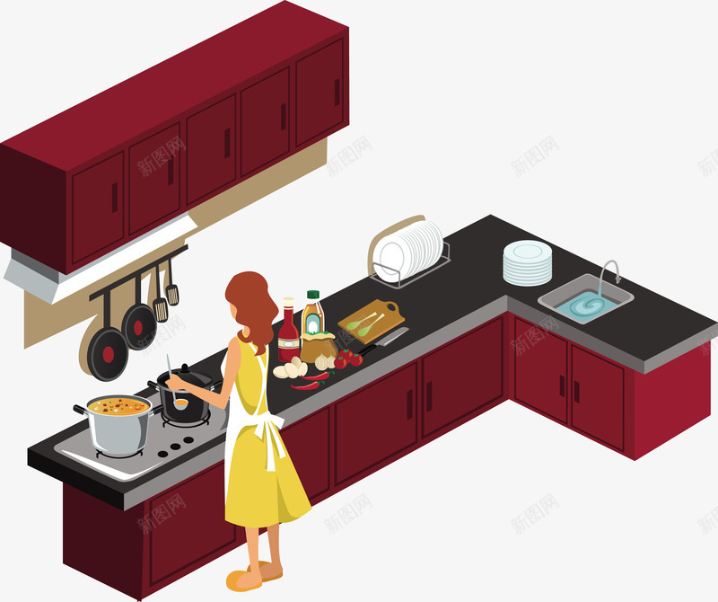 一个粉色厨房场景矢量图eps免抠素材_新图网 https://ixintu.com 做饭 厨房 厨房场景 厨房设计 家庭厨房 矢量厨房 矢量图