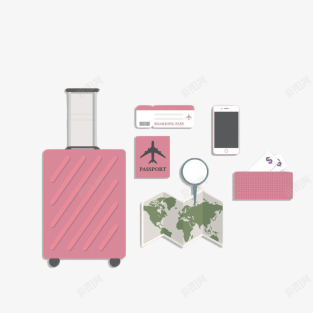 粉色行李箱包旅行png免抠素材_新图网 https://ixintu.com 万向轮 旅行 箱包 粉色 行李