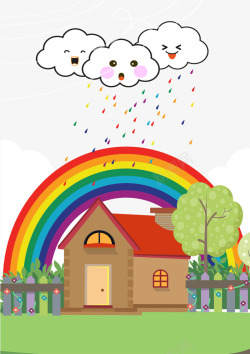 郊外木屋雨后彩虹小屋高清图片