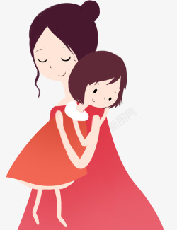 拥抱的母女母亲节卡通手绘插画高清图片