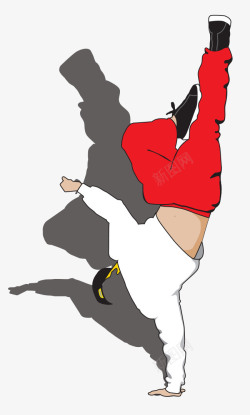 手绘嘻哈倒立红色手绘嘻哈街舞音乐年轻人高清图片