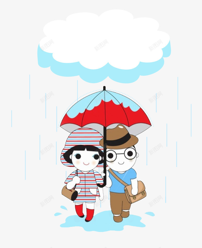 打伞的情侣psd免抠素材_新图网 https://ixintu.com 下雨 卡通 情人 情人节 蓝色 雨伞