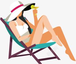 手绘外国女人手绘沙滩度假性感女人矢量图高清图片