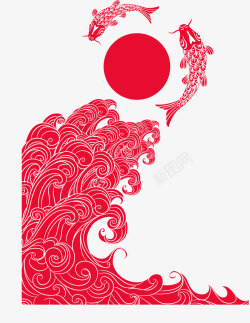 红色鱼儿传统的日本插画高清图片