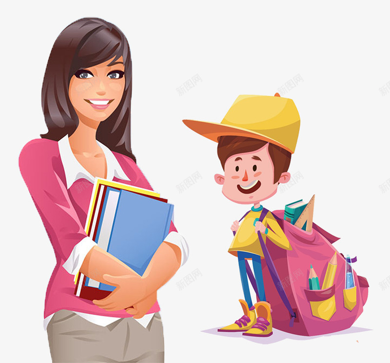 学生老师png免抠素材_新图网 https://ixintu.com 上课 卡通学生 卡通老师 学校 学生 开学 老师 课堂