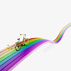 自行车在彩虹上行驶素材