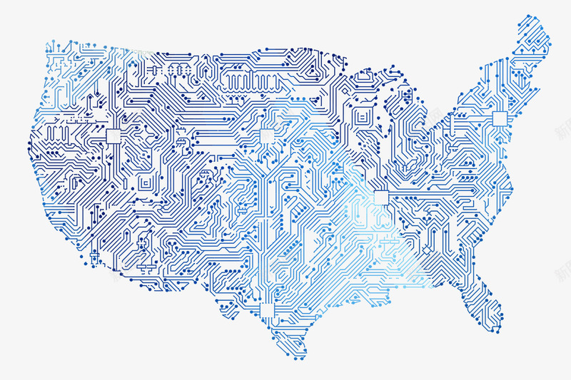 蓝色科技地图底纹png免抠素材_新图网 https://ixintu.com 电路线条 科技底纹 美国地图 蓝色科技