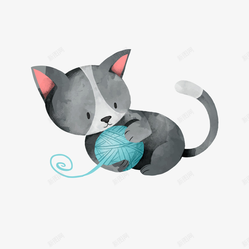 玩毛线的灰色小猫png免抠素材_新图网 https://ixintu.com 卡通动物 卡通猫咪 可爱小猫 灰色小猫 玩毛线的小猫