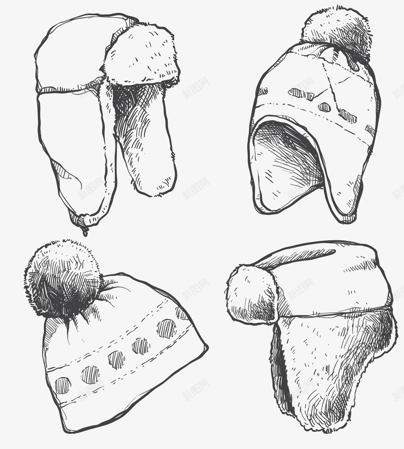 手绘素描冬天加棉加厚帽子png免抠素材_新图网 https://ixintu.com 冬天 加棉加厚 四款 帽子 手绘 棉帽 素描 雷锋帽