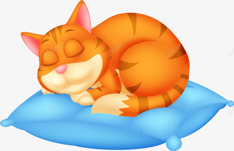 睡觉的小猫png免抠素材_新图网 https://ixintu.com 卡通 小猫 枕套