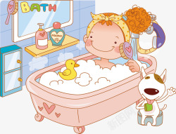 儿童绘画场景女孩洗澡高清图片