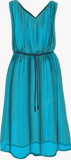 服装设计免扣手绘蓝色长裙高清图片