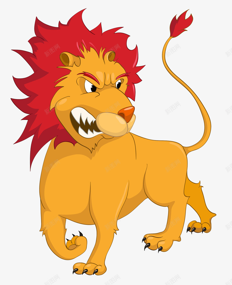 龇牙的狮子png免抠素材_新图网 https://ixintu.com 4条腿 凶恶 凶猛 动物 卡通 新加坡狮子 有尾巴 森林动物 狮子 猛兽 野兽 龇牙