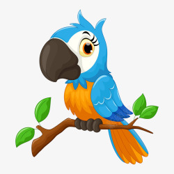 鹦鹉插画树枝上的蓝色鹦鹉高清图片