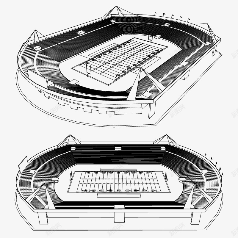 足球场运动场立体三维矢png免抠素材_新图网 https://ixintu.com 三维 立体 足球场 运动场 黑白线稿