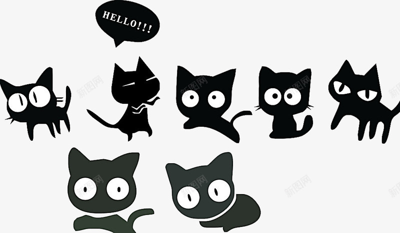 小黑猫png免抠素材_新图网 https://ixintu.com 动物 卡通 小黑猫 手绘