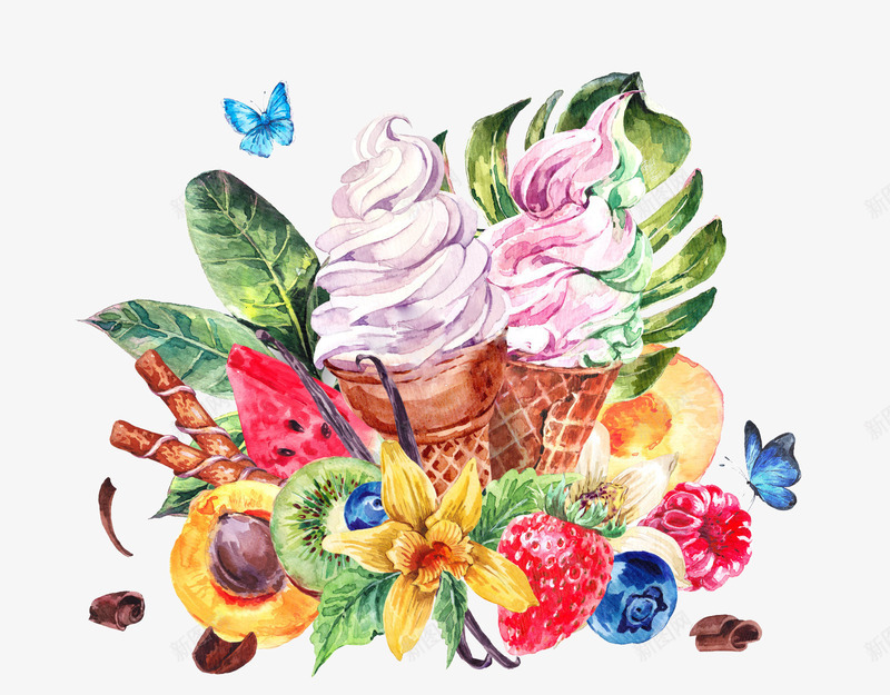 水果冰淇淋圣代png免抠素材_新图网 https://ixintu.com 冰淇淋 圣代 水彩 水果