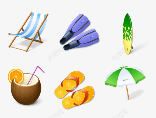 夏日海边度假用品图标图标