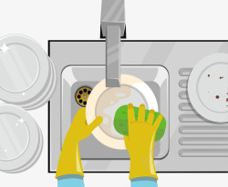 洗碗的人家庭保洁厨房洗碗矢量图高清图片